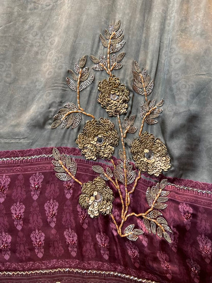 Sarvisha Silk Organza Suit (Mouse)