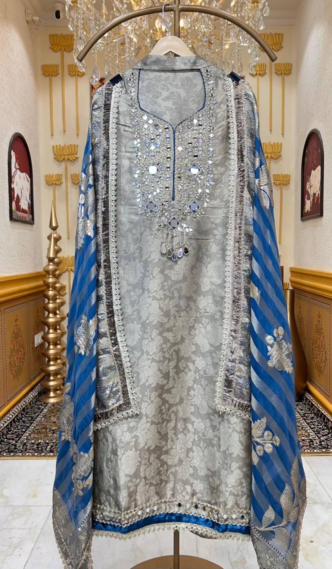 Mehroza Banarasi Brocade Suit (Blue)