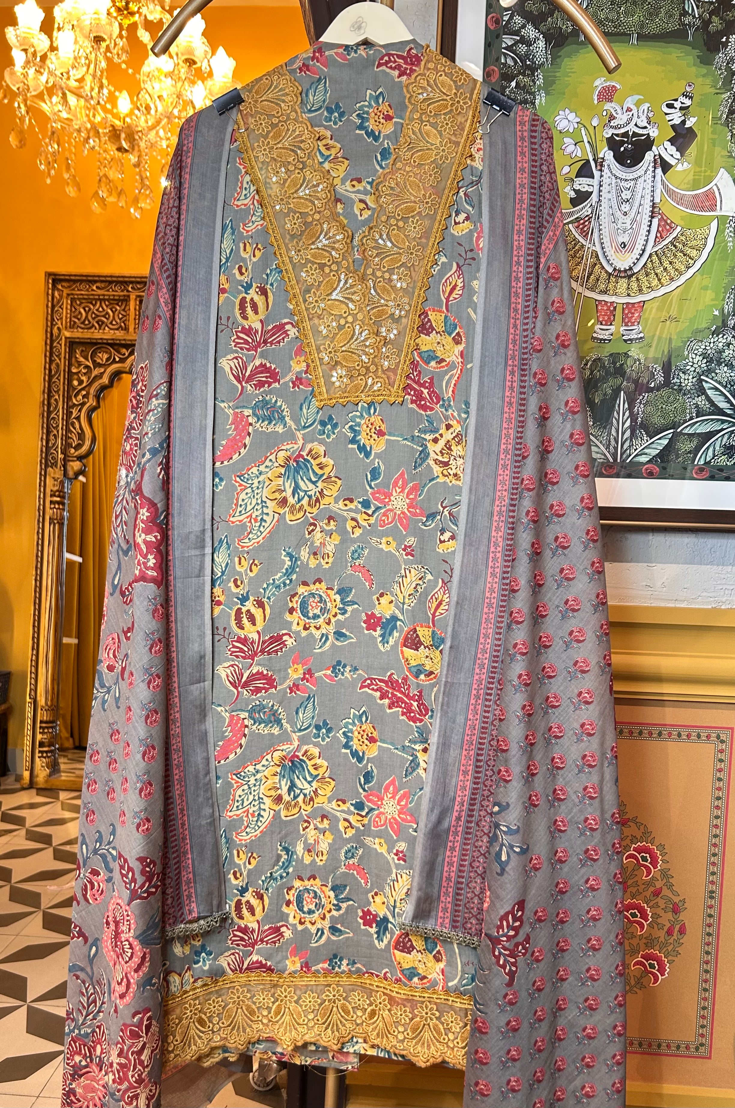 Rimjhim Cotton Suit (Grey)