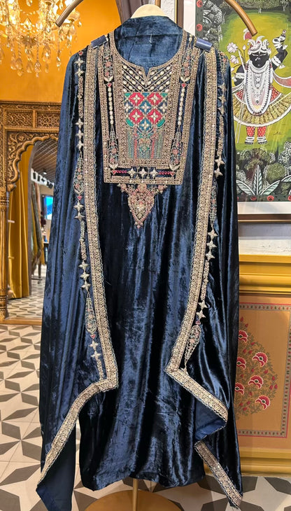 Naaz-é-Velvet Suit (Blue)