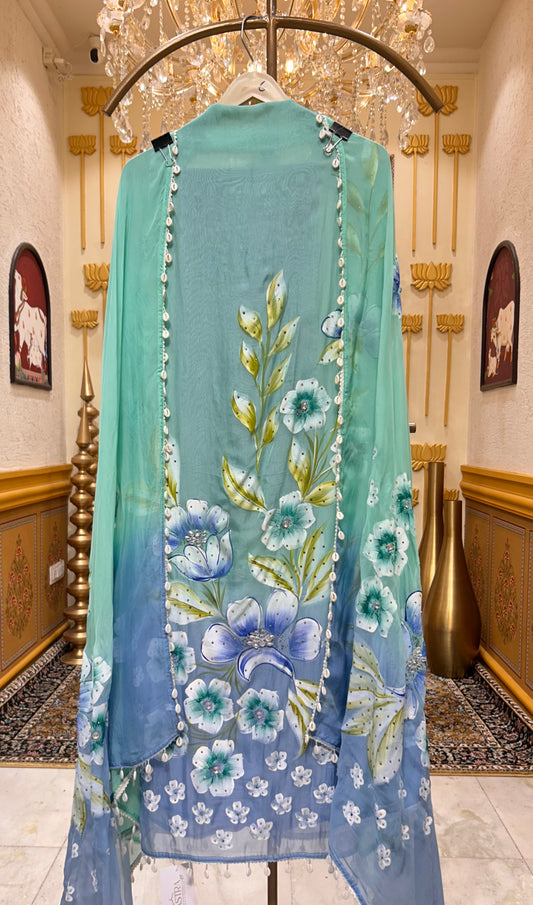 Meheraa Hand Painted Suit (Blue)