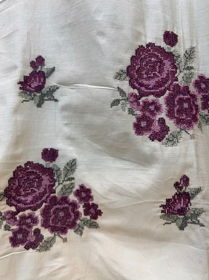 Nayra Resham Cotton Suit (Beige & Purple)