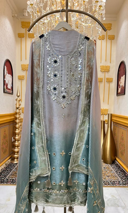 Sarnoor Gota Mirror Suit (Beige & Blue)