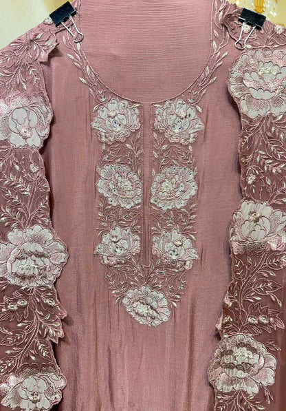 Ishana Embroidered Silk Suit (Mauve)