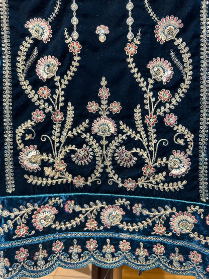 Feroza-e-Velvet Suit (Blue)