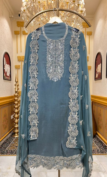 Sahira Silk Noor Suit (Blue)