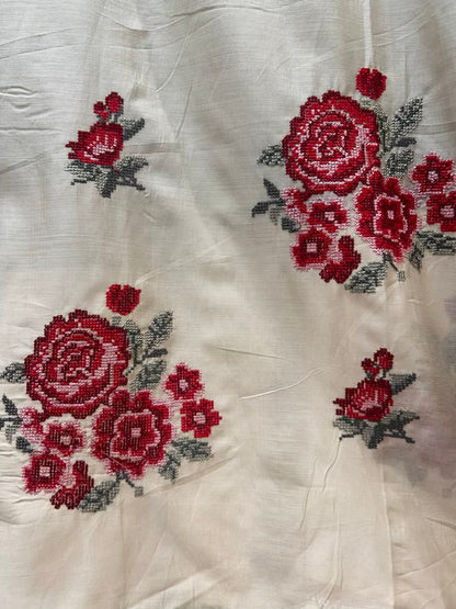 Nayra Resham Cotton Suit (Beige & Red)