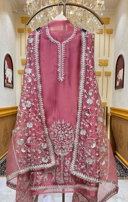 Mehraz Organza Embroidered Suit (Pink)