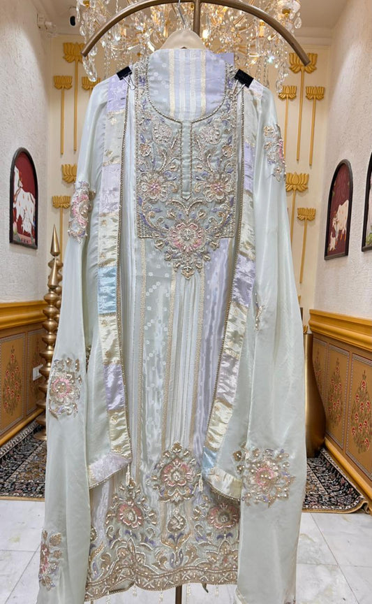 Mehraz Zari Glow Suit (Pista Green)