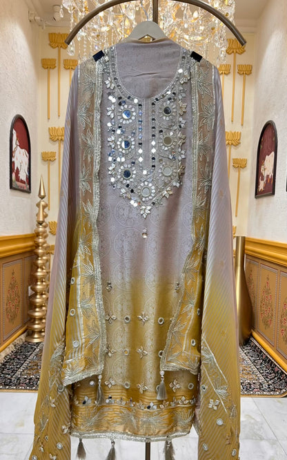 Sarnoor Gota Mirror Suit (Beige & Yellow)