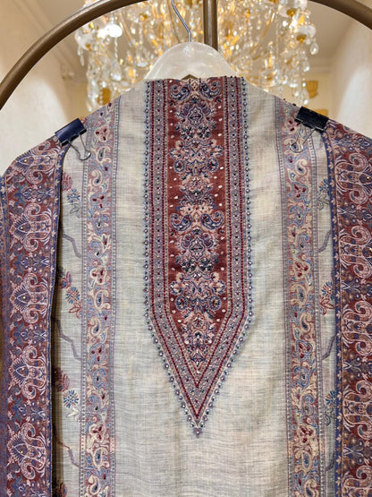 Sahiba Jamdhani Weave Suit (Maroon)