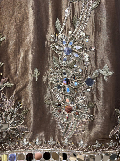 Noorain Organza Suit (Brown)