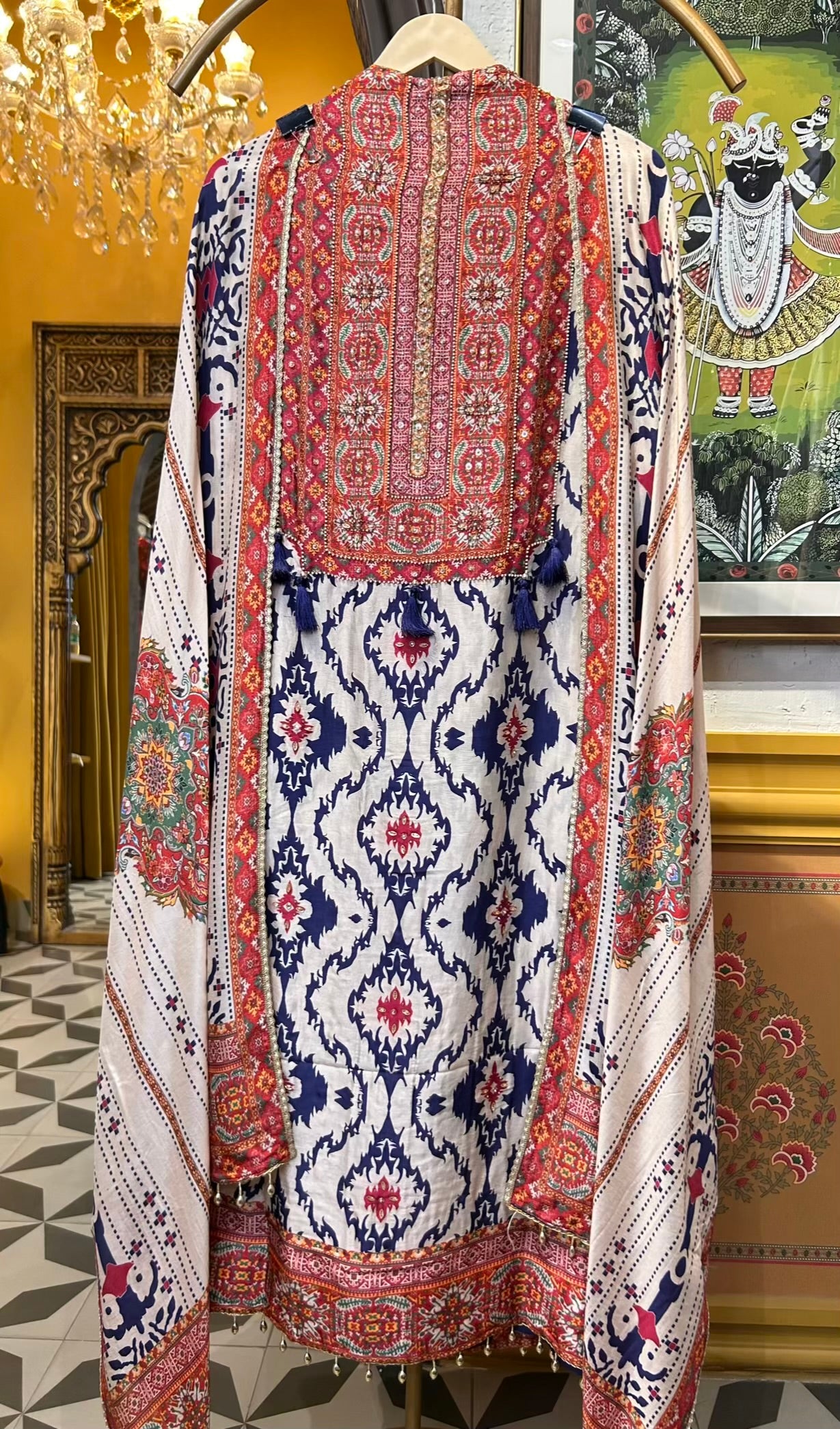 Mehrunisa Silk Suit (Ivory & Blue)