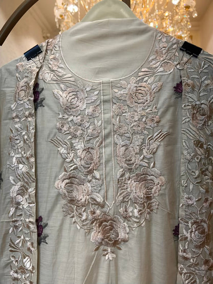 Nayra Resham Cotton Suit (Beige & Purple)