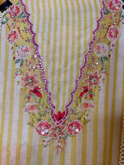 Iravati Mul Chanderi Suit (Yellow)