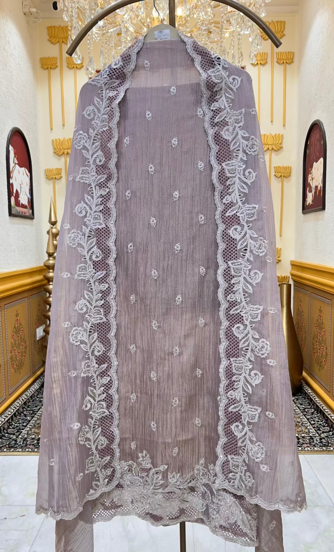 Naazira Crystal Cutwork Suit (Lavender)