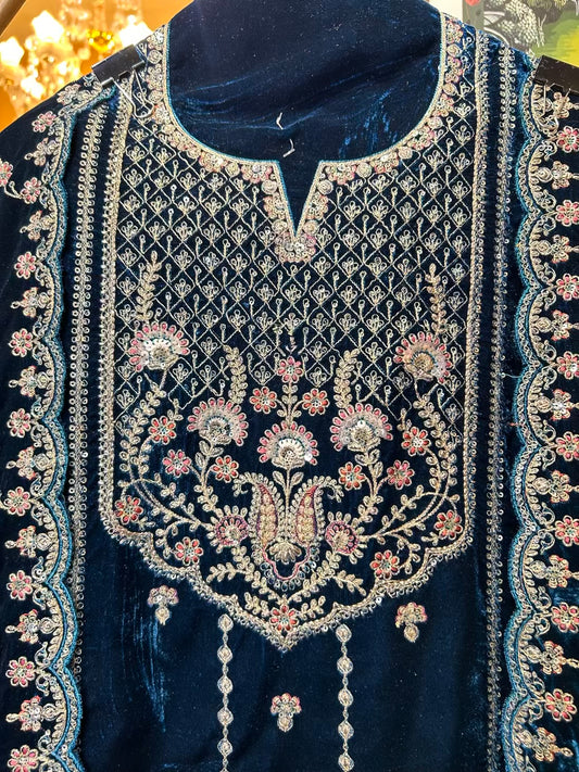 Feroza-e-Velvet Suit (Blue)