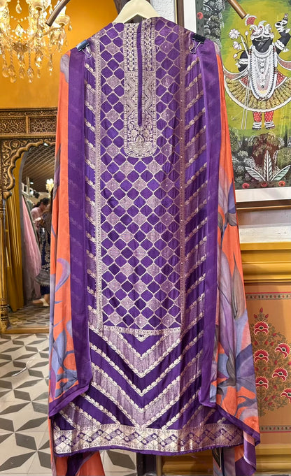 Zaheen Silk Suit (Purple)