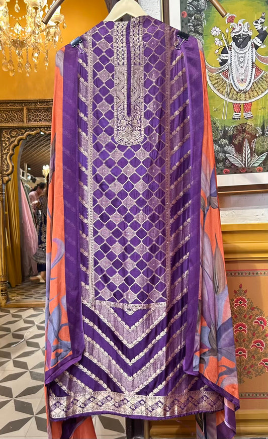 Zaheen Silk Suit (Purple)
