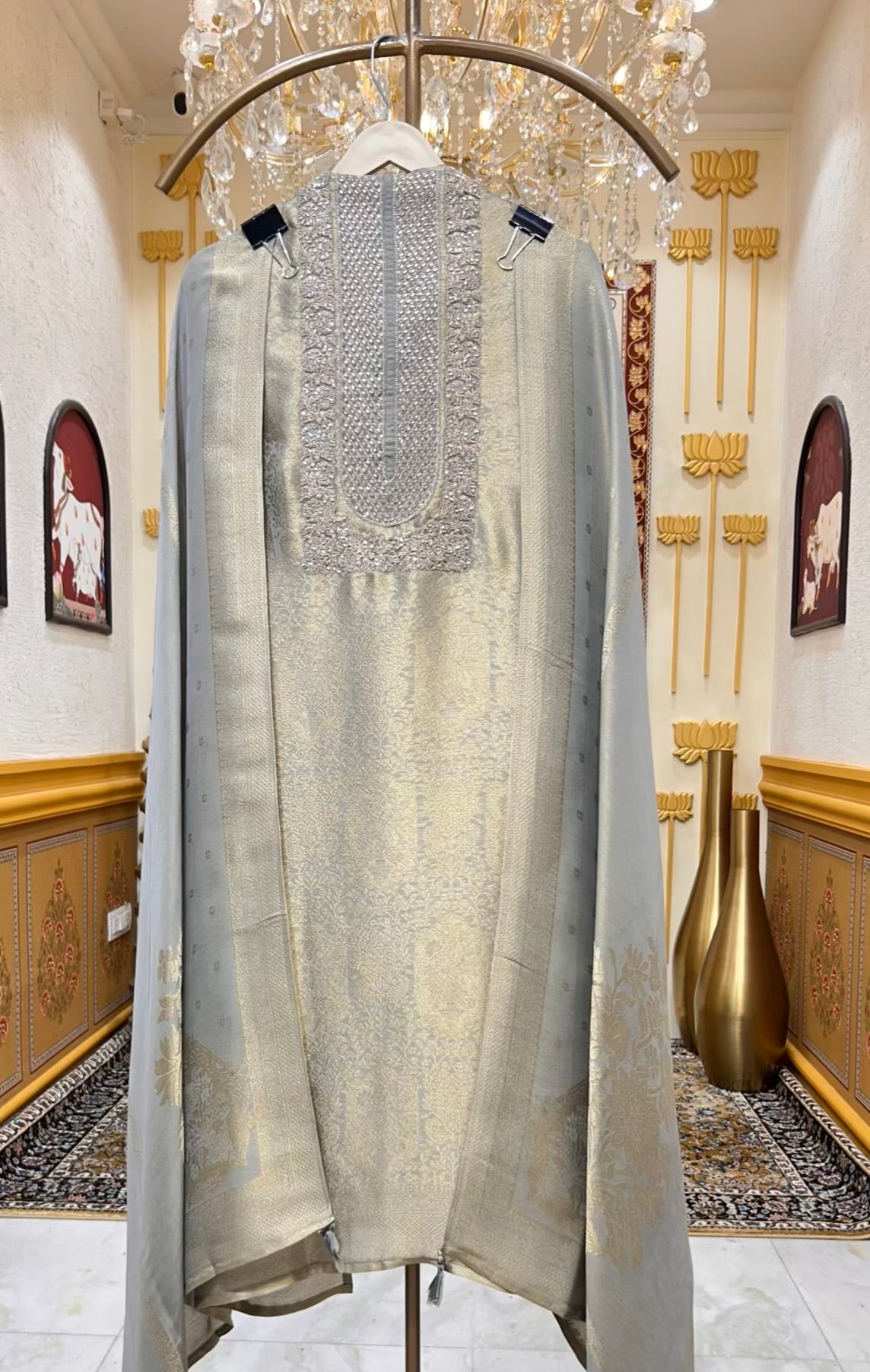 Sahira Zari Brocade Suit (Grey)