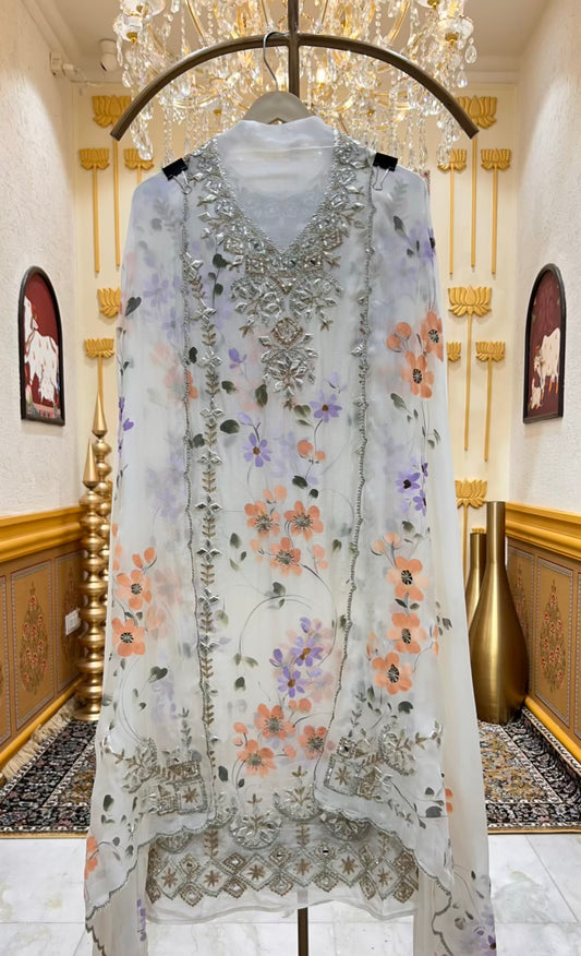 Zayrika Handprint Gota Suit (White)