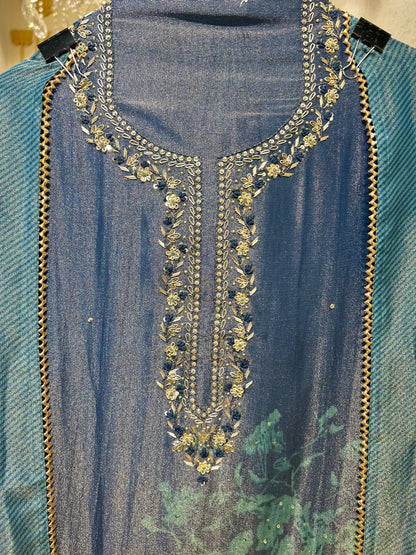 Elvaira Shimmer Naqsh Suit (Blue)