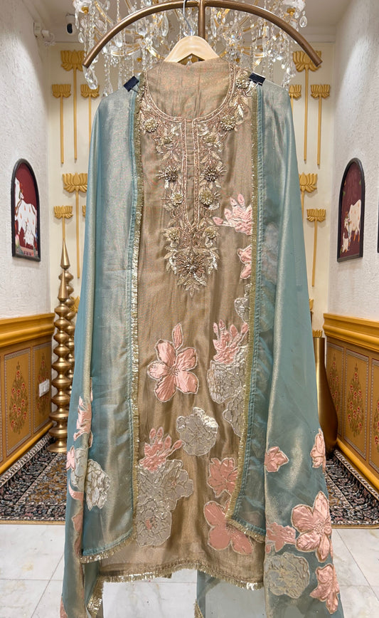 Satin Patra Kinari Suit (Beige)