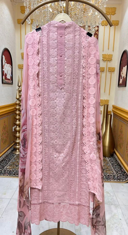 Aabira Chikankari Veil Suit (Pink)