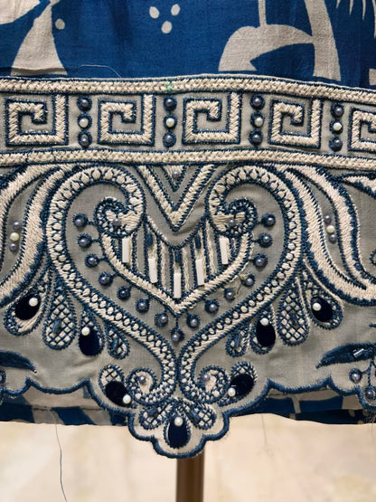 Mehruva Printed Silk Suit (Blue)