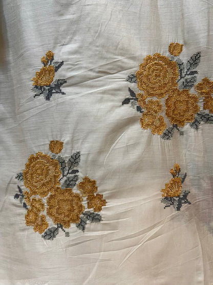 Nayra Resham Cotton Suit (Beige & Mustard)