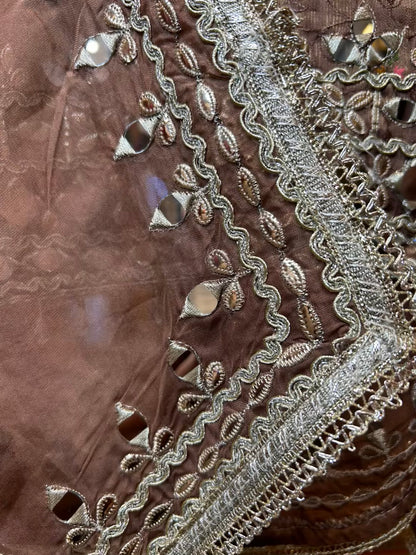 Mehrnaz Organza Skirt Suit (Brown)