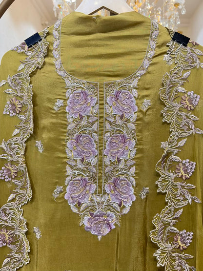 Zehraani Cutdana Silk Suit (Green)