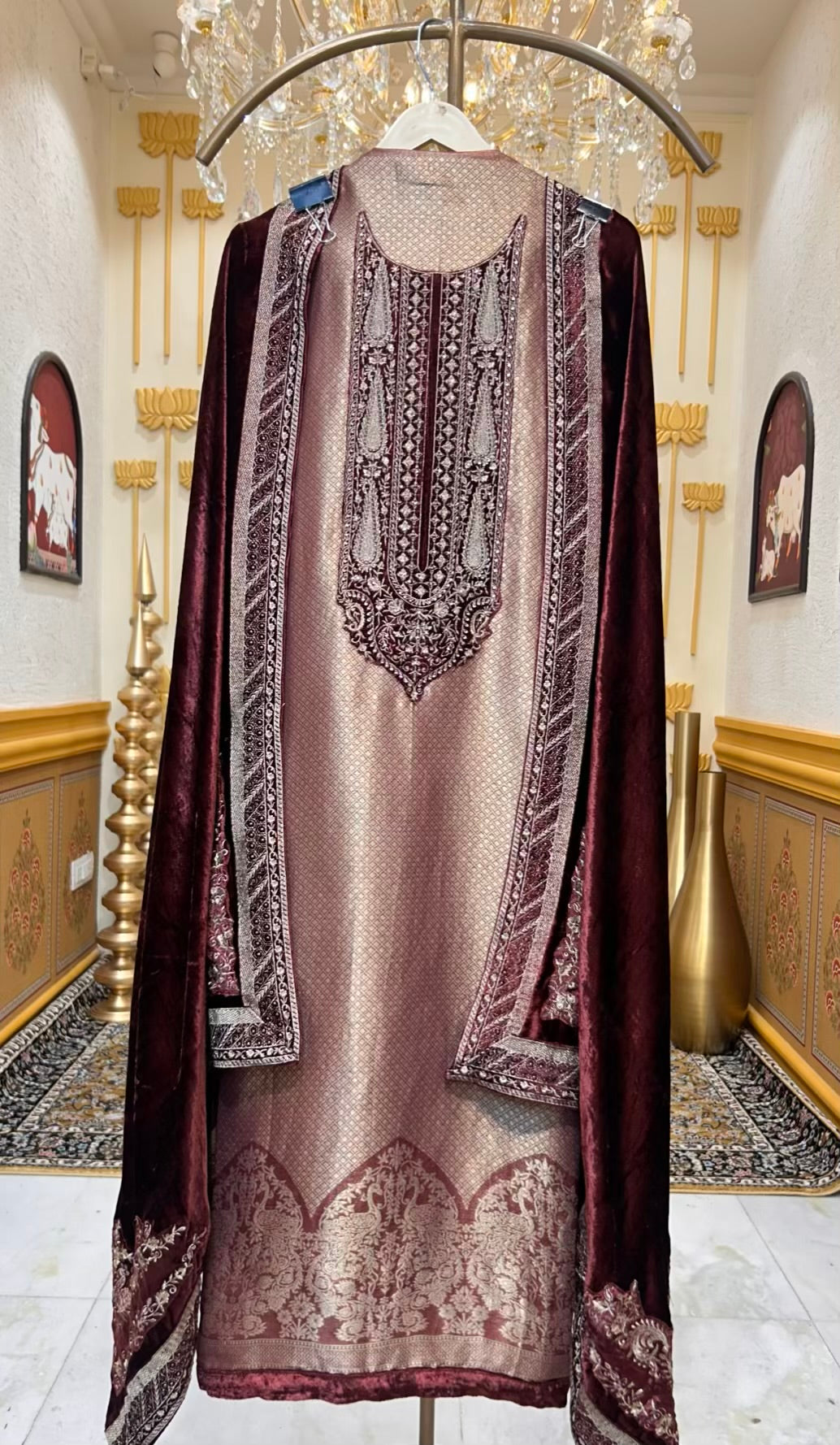 Ruhsana Brocade Suit (Maroon)