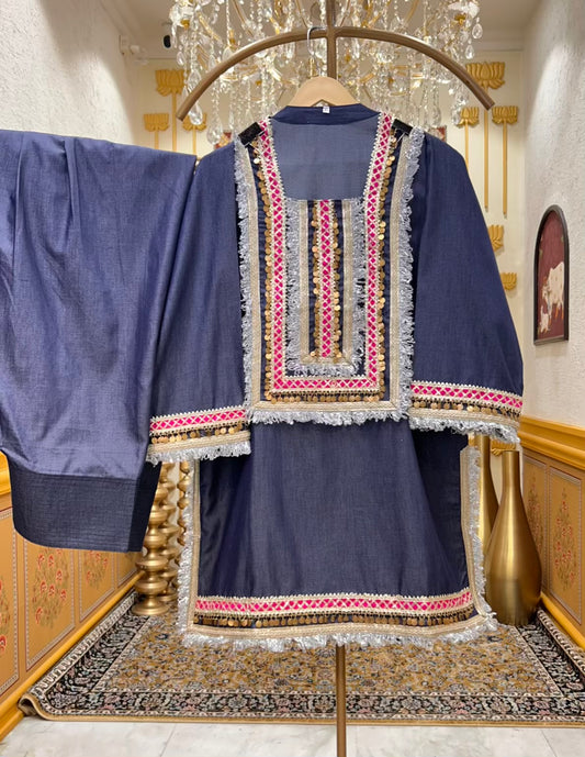 Zareh Kiran Gota Denim Set
