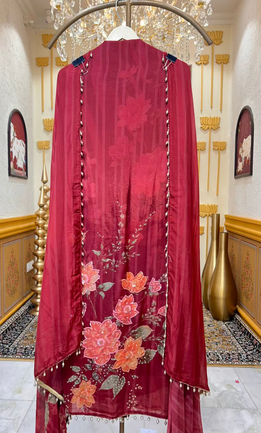 Mehira Sequin Bloom Suit (Wine)