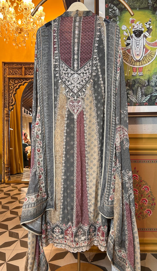 Tavisha Crepe Kali Suit (Grey)
