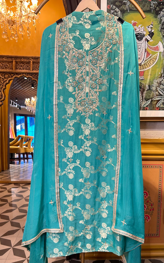 Zarmina Banarasi Suit (Turquoise)
