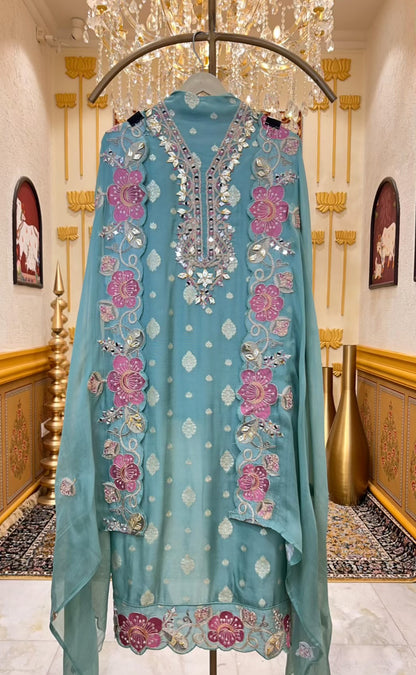 Ruhzeen Banarasi Gota Suit (Blue)