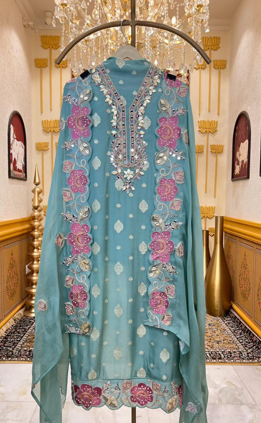 Ruhzeen Banarasi Gota Suit (Blue)