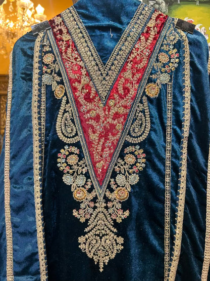 Ruhbaan Velvet Suit (Peacock Blue)
