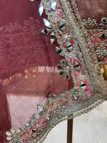 Afsara Aaina Leather Gharara Set (Onion Pink)