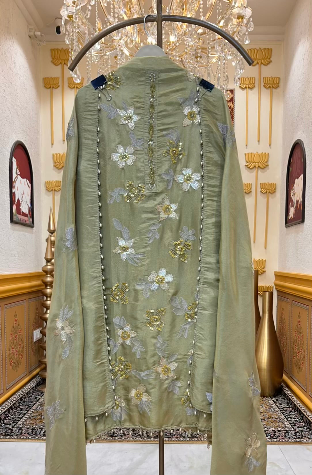 Rehma Gota Shimmer Suit (Green)