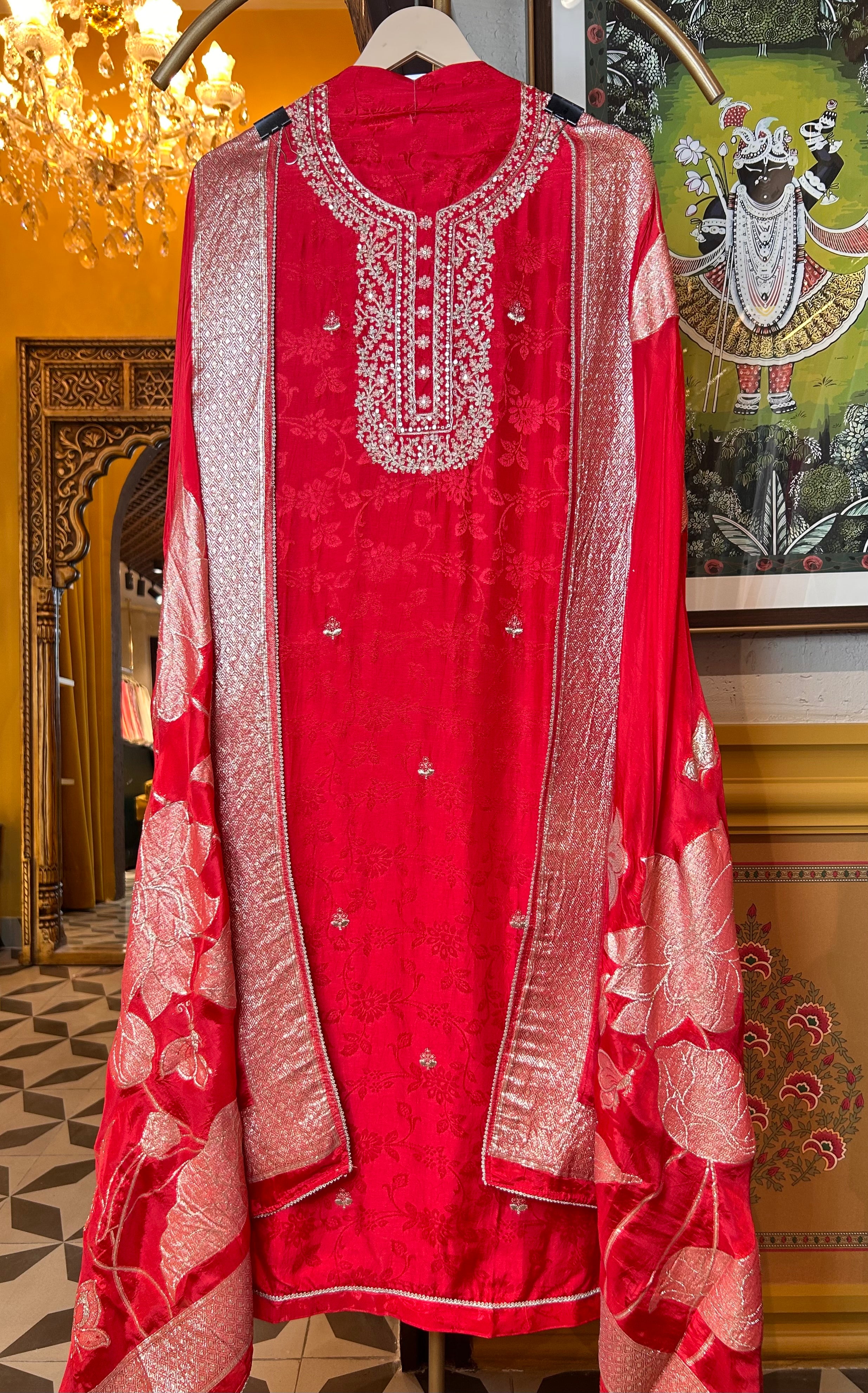 Sunehri Raah Banarasi Suit (Red)