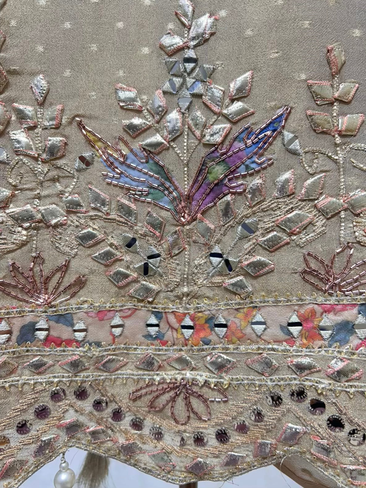 Ruhmehar Gota Aaina Suit (Ivory)