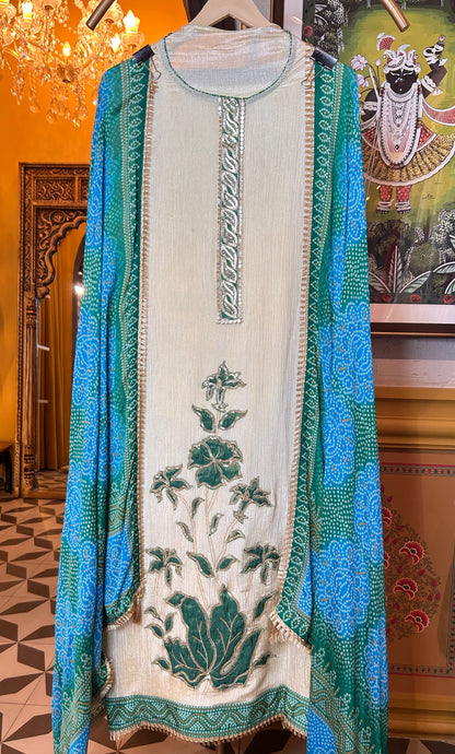 Nooraya Organza Suit (Ivory Blue)