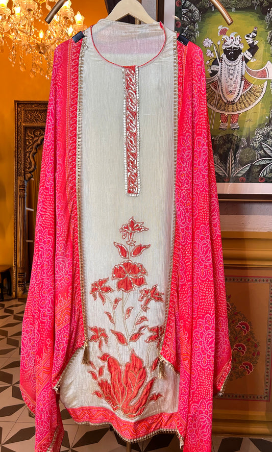 Nooraya Organza Suit (Ivory Orange)