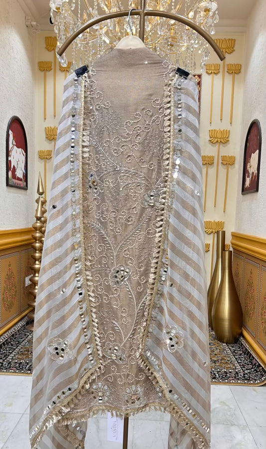 Zarvisha Aaina Kinari Suit (Beige)