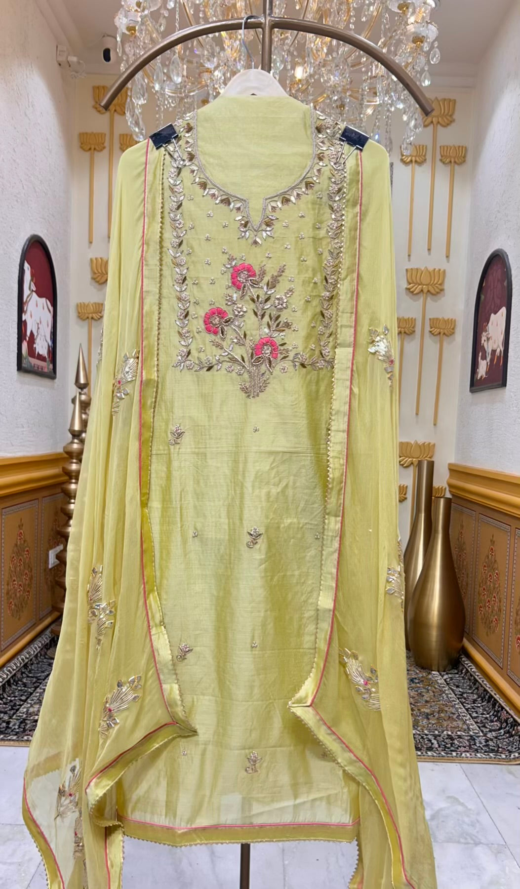 Ishara Gota Chanderi Suit (Green)