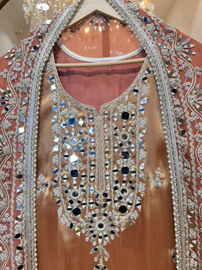 Afsara Aaina Gharara Luxe (Peach)