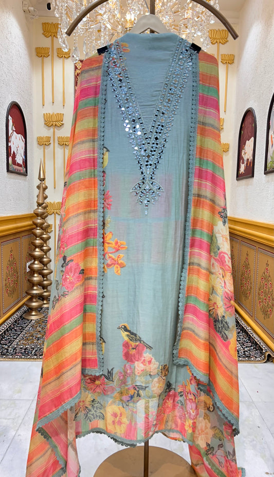 Avira Aaina Print Suit (Green)